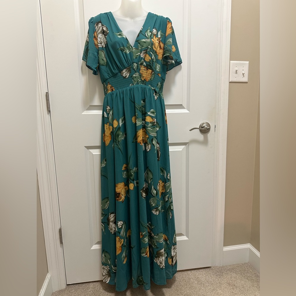 Baltic Born Teal Floral Maxi Dress